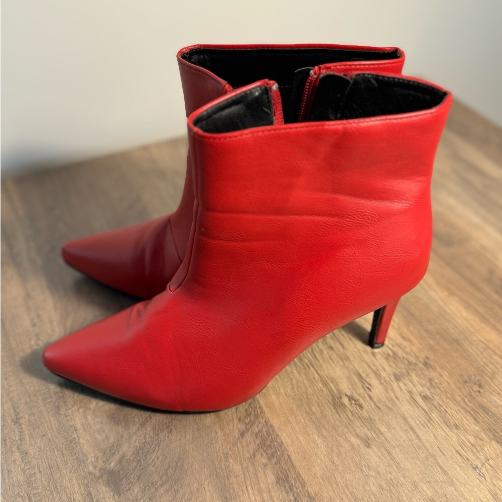 Ardene Red Faux Leather Stiletto Booties